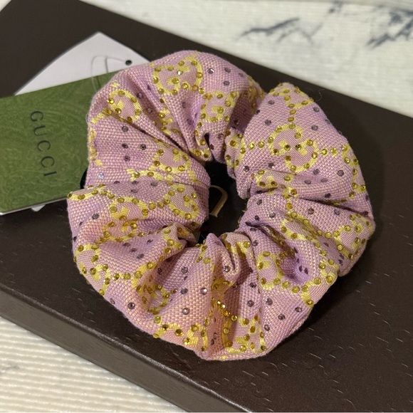 Zoe Gucci GG Canvas Scrunchie Pink & Yellow with Crystals - Picture 3 of 8